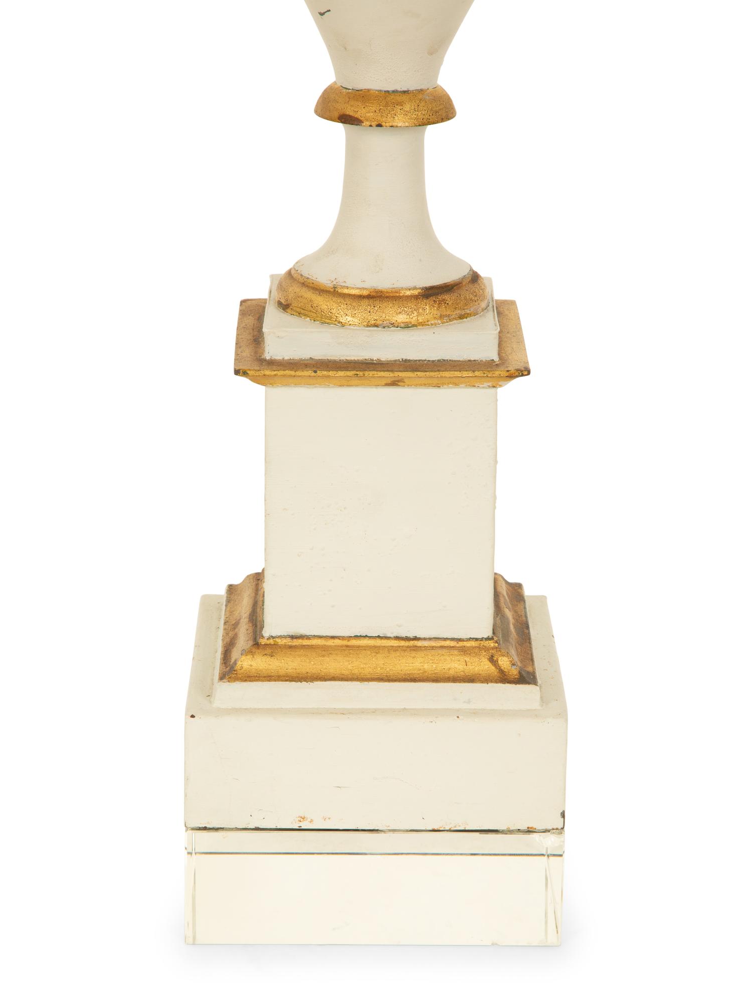A Pair of White and Gilt Mounted Porcelain Table Lamps