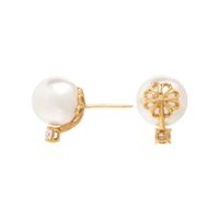 Cultured Pearl, Diamond, and Yellow Gold Earrings
