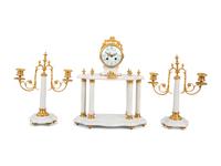 A French Gilt Bronze and White Marble Clock Garniture — 20TH CENTURY