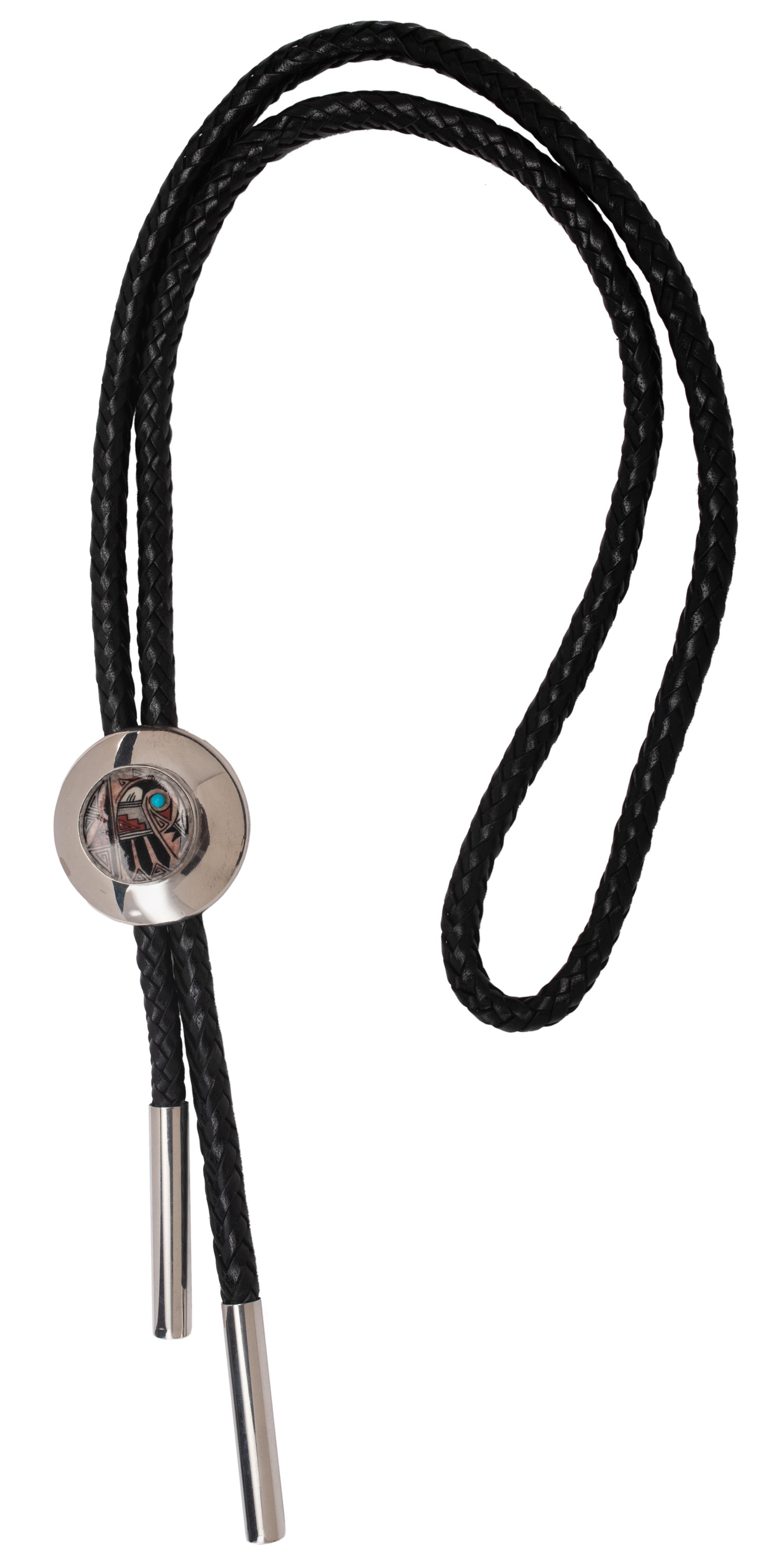Sterling Silver Bolo Tie, with Painted Sikyatki Design Lot is located and will ship from Denver, Colorado.