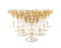 A Set of Ten Continental Gilt Decorated Blown Glass Wines Height 5 inches. — 20TH CENTURY