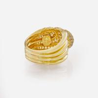 An 18K Yellow Gold and Pavé Diamond Ring by Henry Dunay