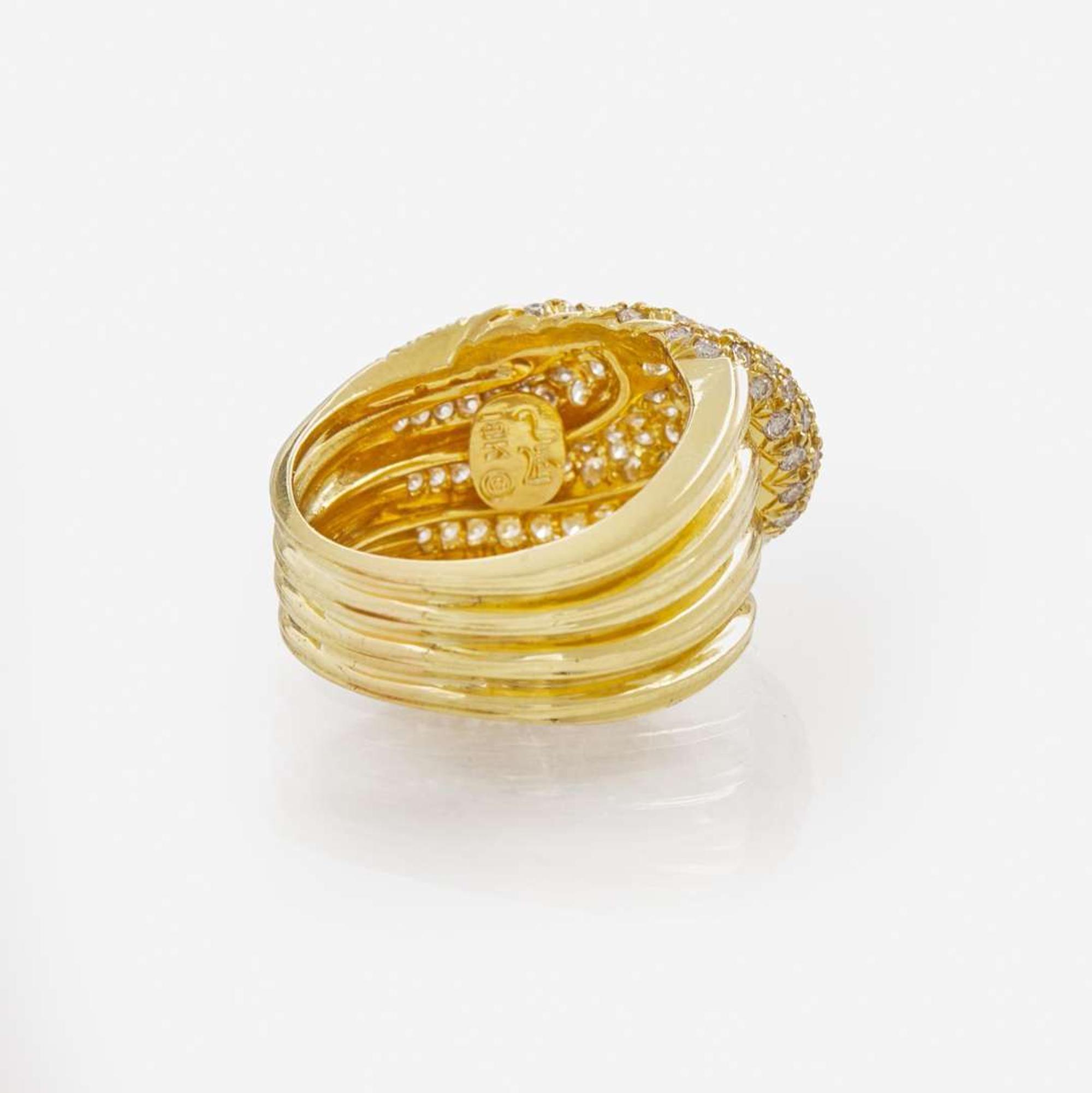 An 18K Yellow Gold and Pavé Diamond Ring by Henry Dunay