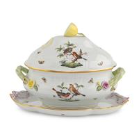 A Herend Rothschild Bird Porcelain Tureen and Underplate