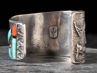 Tufa Cast Silver Ogre Katsina Cuff Bracelet, with Mosaic Inlay