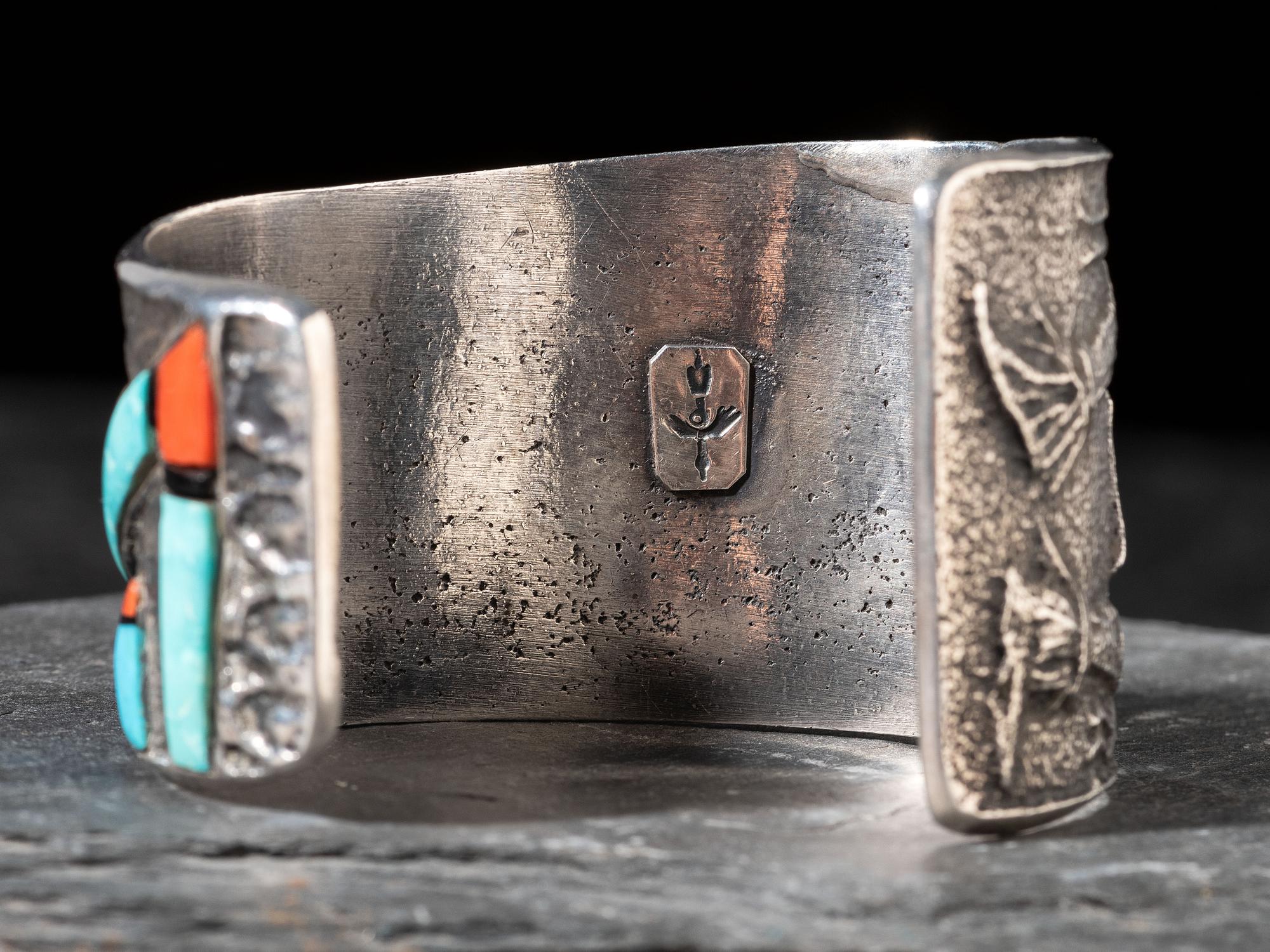 Tufa Cast Silver Ogre Katsina Cuff Bracelet, with Mosaic Inlay