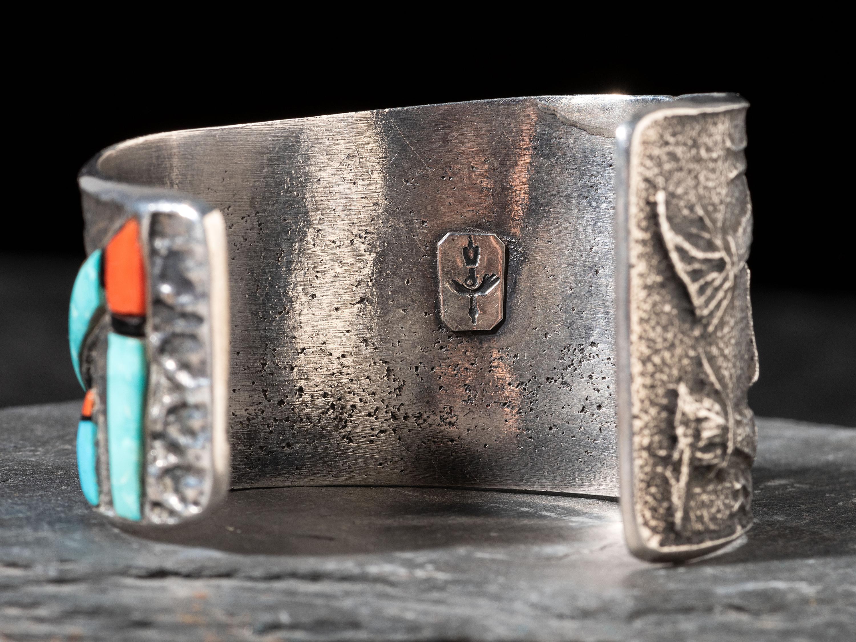 Tufa Cast Silver Ogre Katsina Cuff Bracelet, with Mosaic Inlay