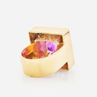 A 14K Yellow Gold, Diamond, and Amethyst Ring