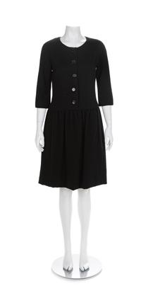 Norman Norell Black Wool 3/4 Sleeve Dress, 1960s