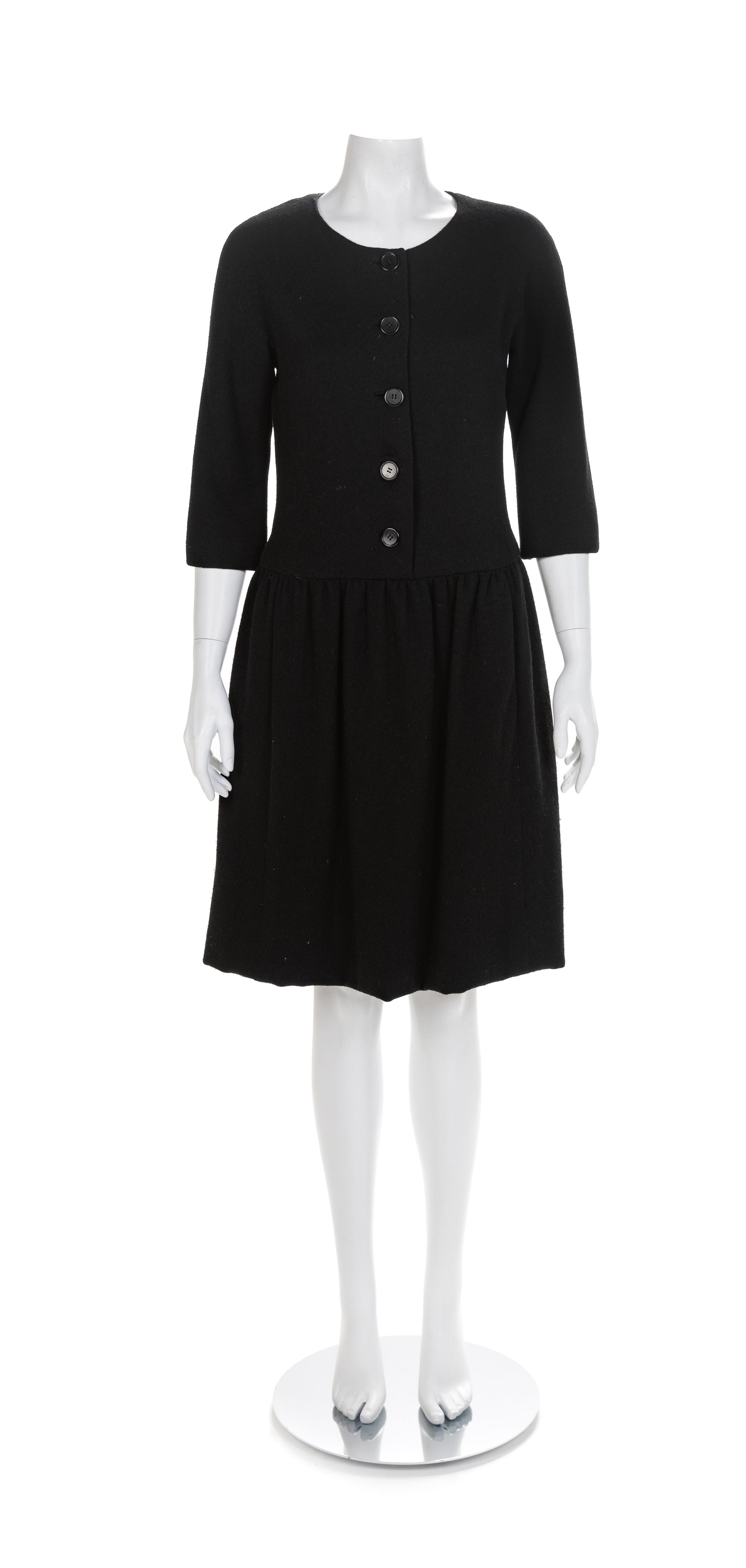 Norman Norell Black Wool 3/4 Sleeve Dress, 1960s
