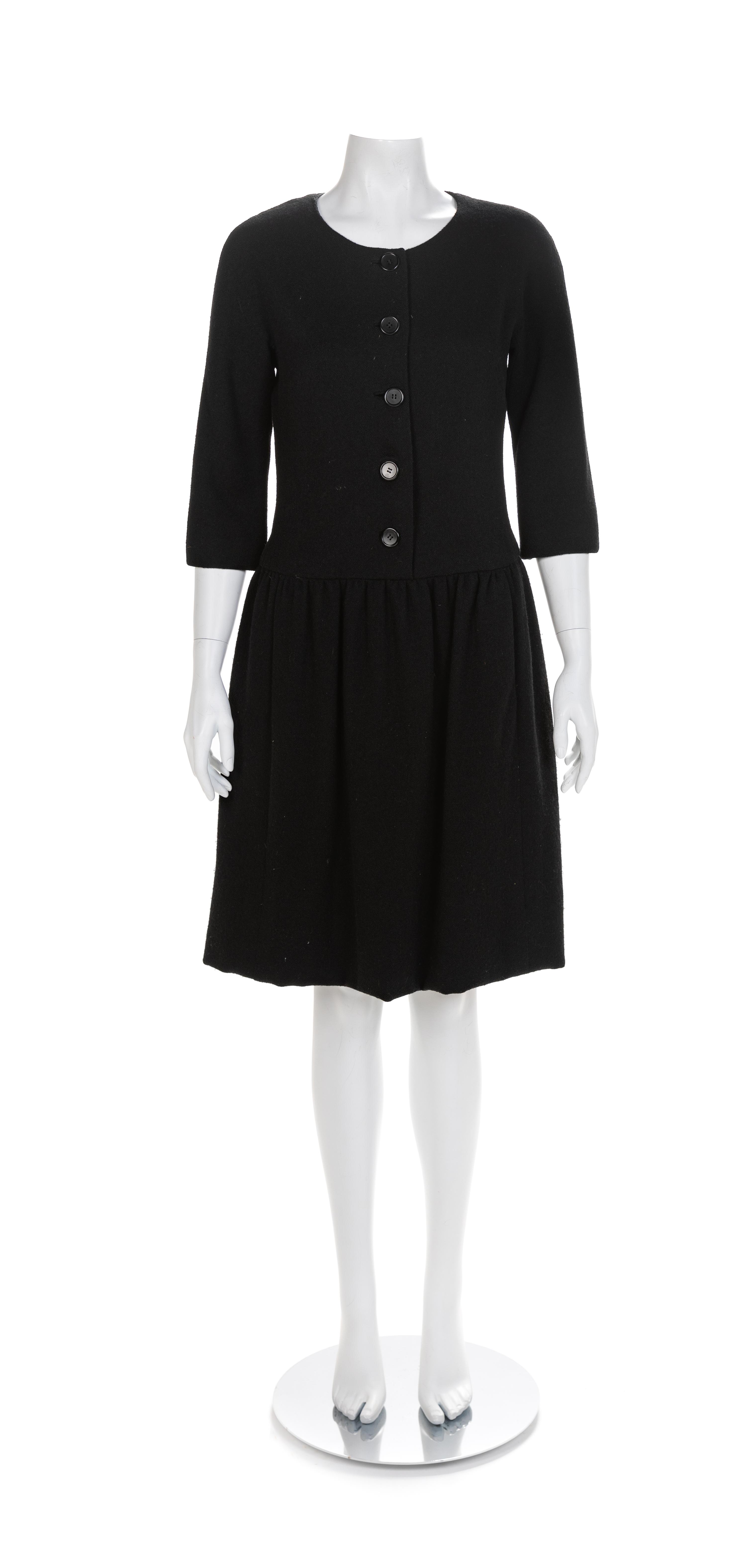 Norman Norell Black Wool 3/4 Sleeve Dress, 1960s