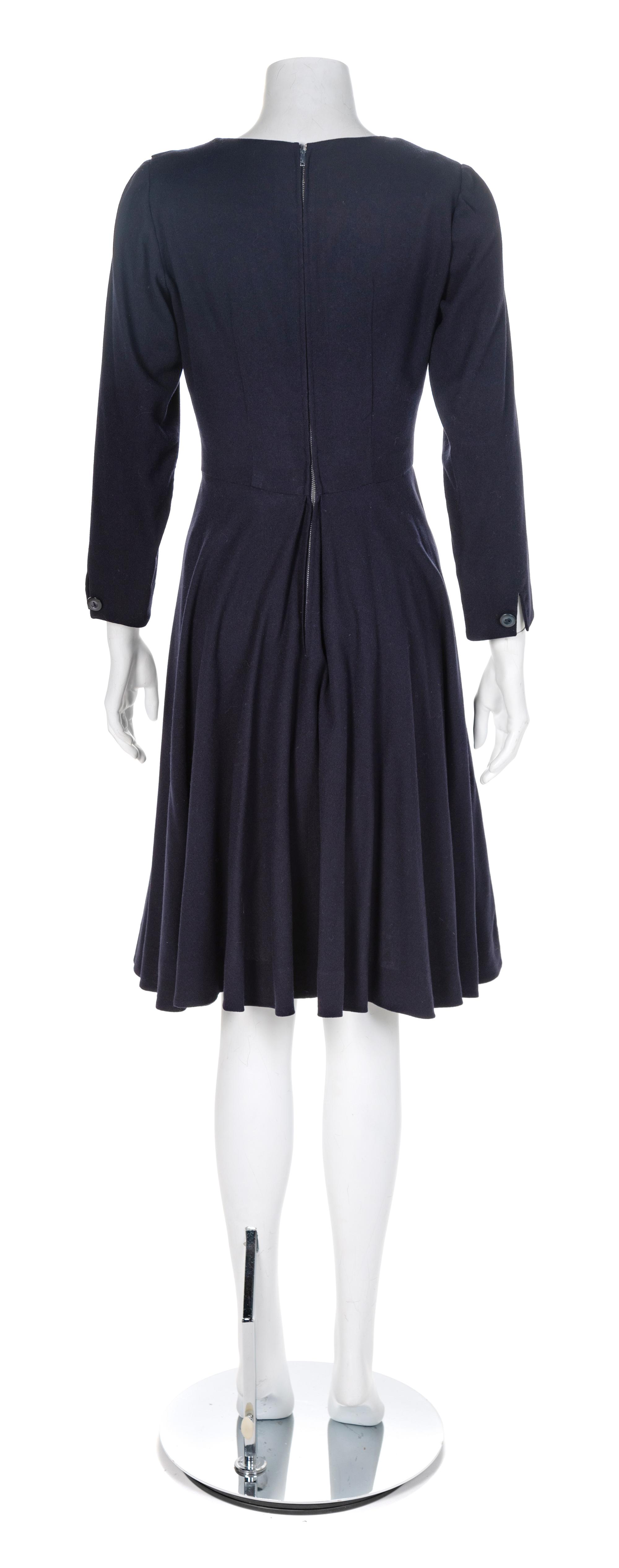 Returned to Owner: Jacques Fath Navy Wool Dress, 1950s No size label