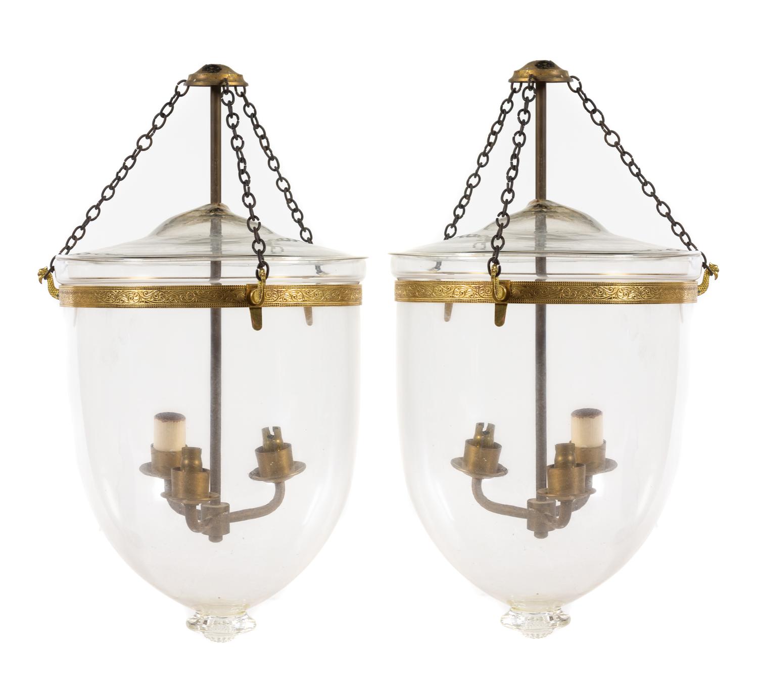 A Pair of Regency Style Gilt Metal and Glass Hall Lanterns — 20TH CENTURY