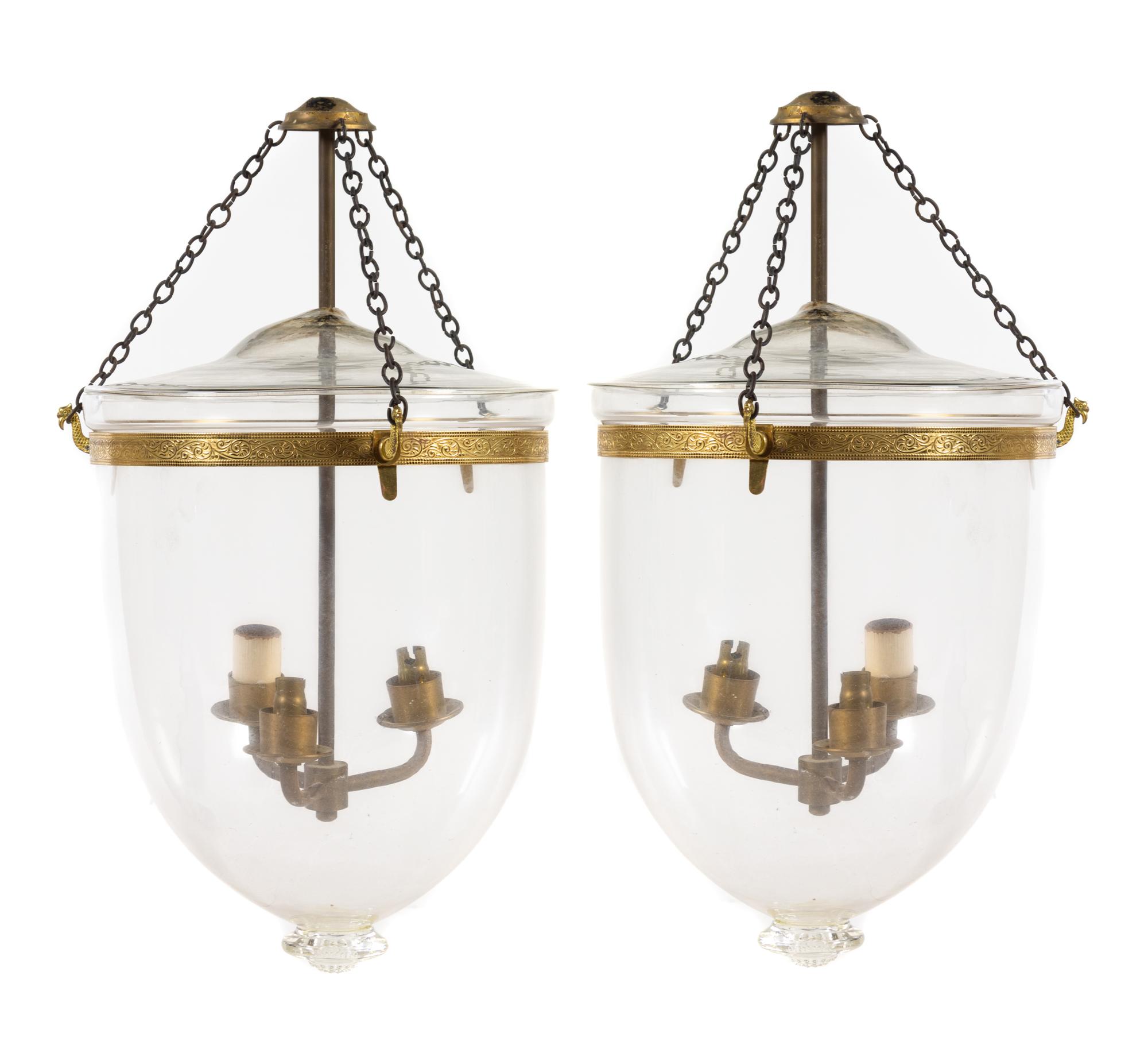 A Pair of Regency Style Gilt Metal and Glass Hall Lanterns — 20TH CENTURY