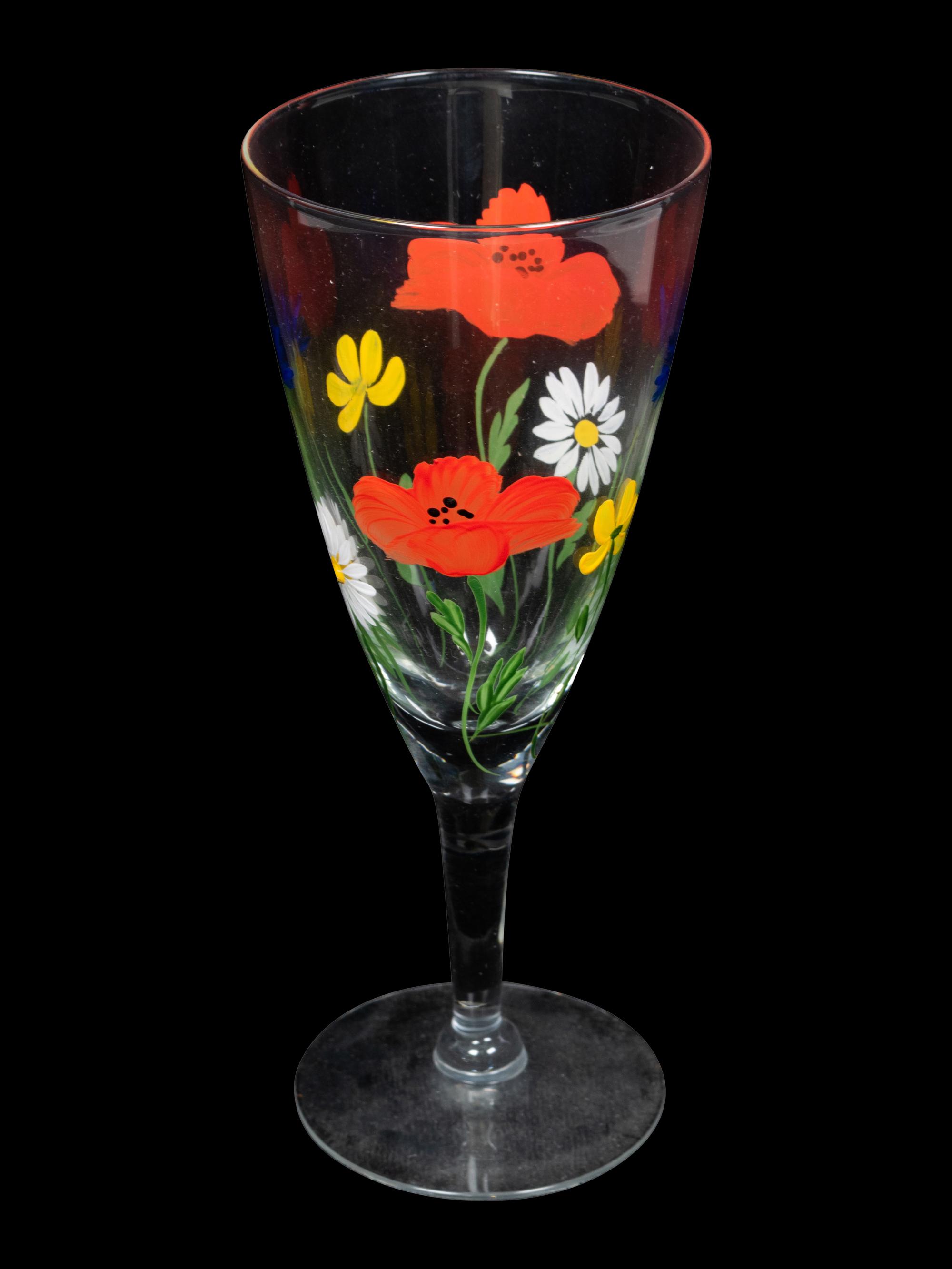 A Group of Seven Enameled Glass Stemware Articles