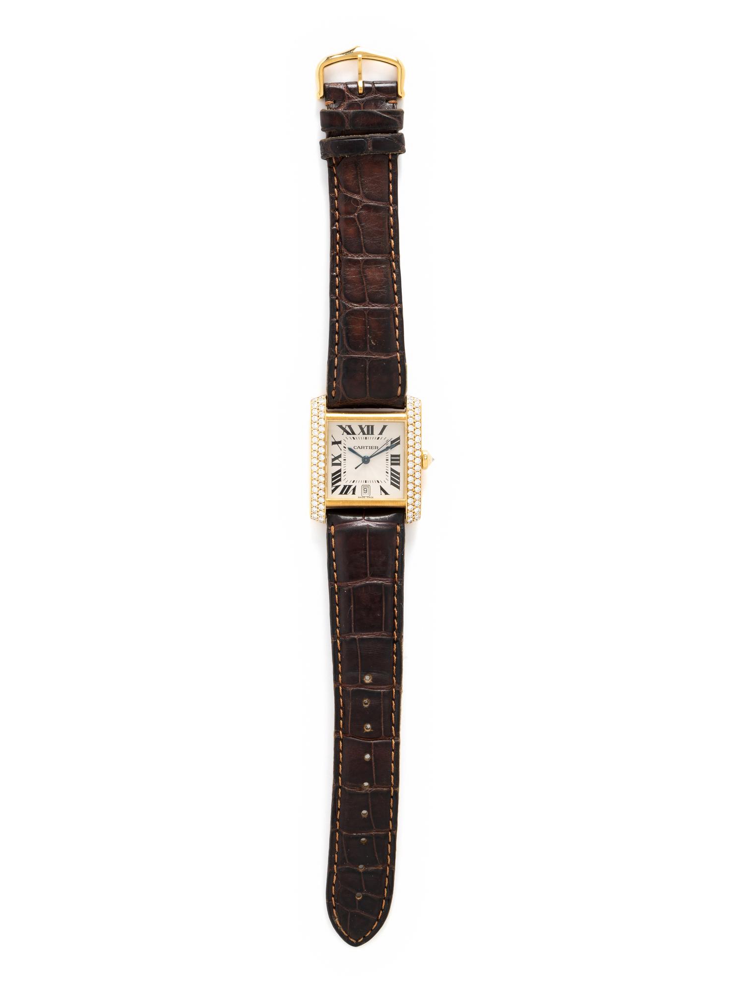 CARTIER, YELLOW GOLD AND DIAMOND 'TANK FRANÇAISE' WATCH