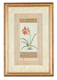 A Pair of Persian Illuminated Manuscript Leaves Height 8 1/2 x width 3 3/4 inches.
