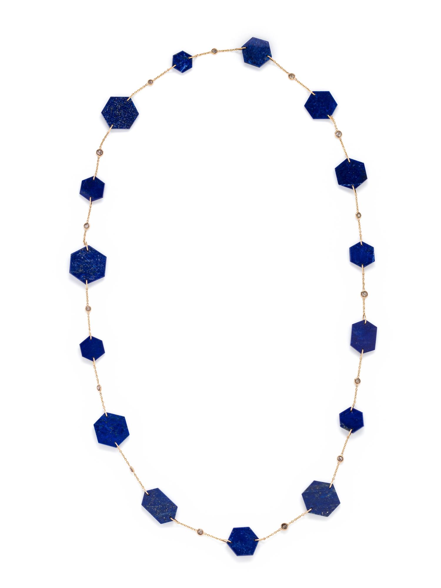 YELLOW GOLD, LAPIS LAZULI AND DIAMOND NECKLACE