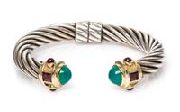 A Sterling Silver, 14 Karat Yellow Gold, Green Onyx and Garnet 'Renaissance' Bracelet, David Yurman, 31.70 dwts.