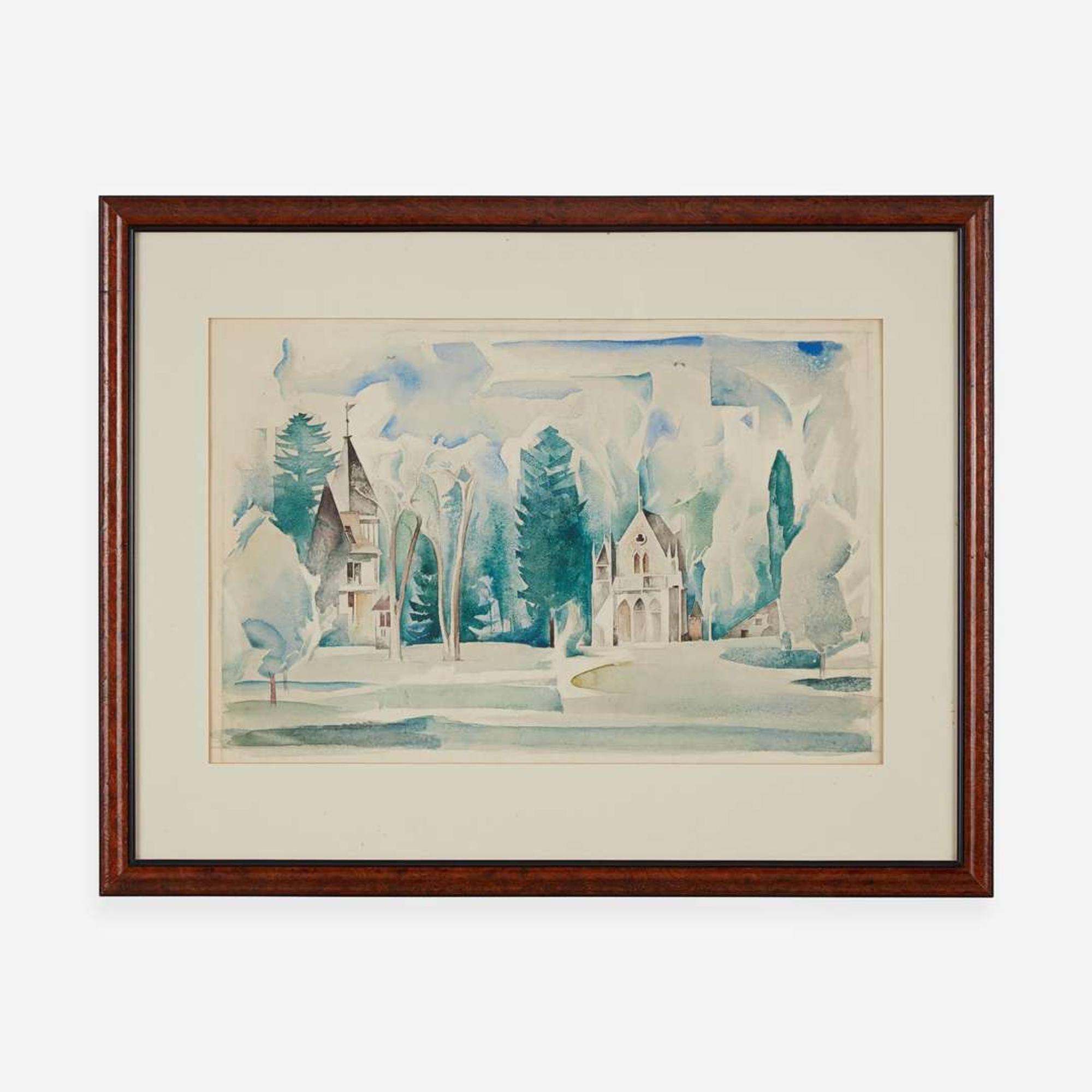 Earl Horter (American, 1881-1940) Church in a Clearing; together with a companion