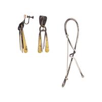 ART SMITH, MODERNIST, MIXED METAL BROOCH AND EARRINGS