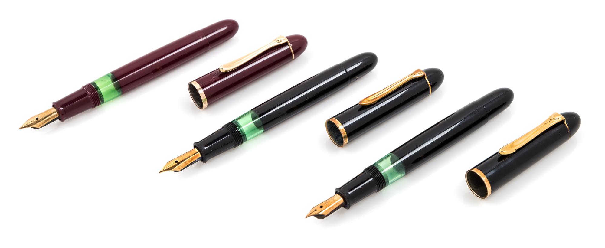 A Collection of Three Vintage Pelikan '140' Fountain Pens Length 4 7/8 inches.