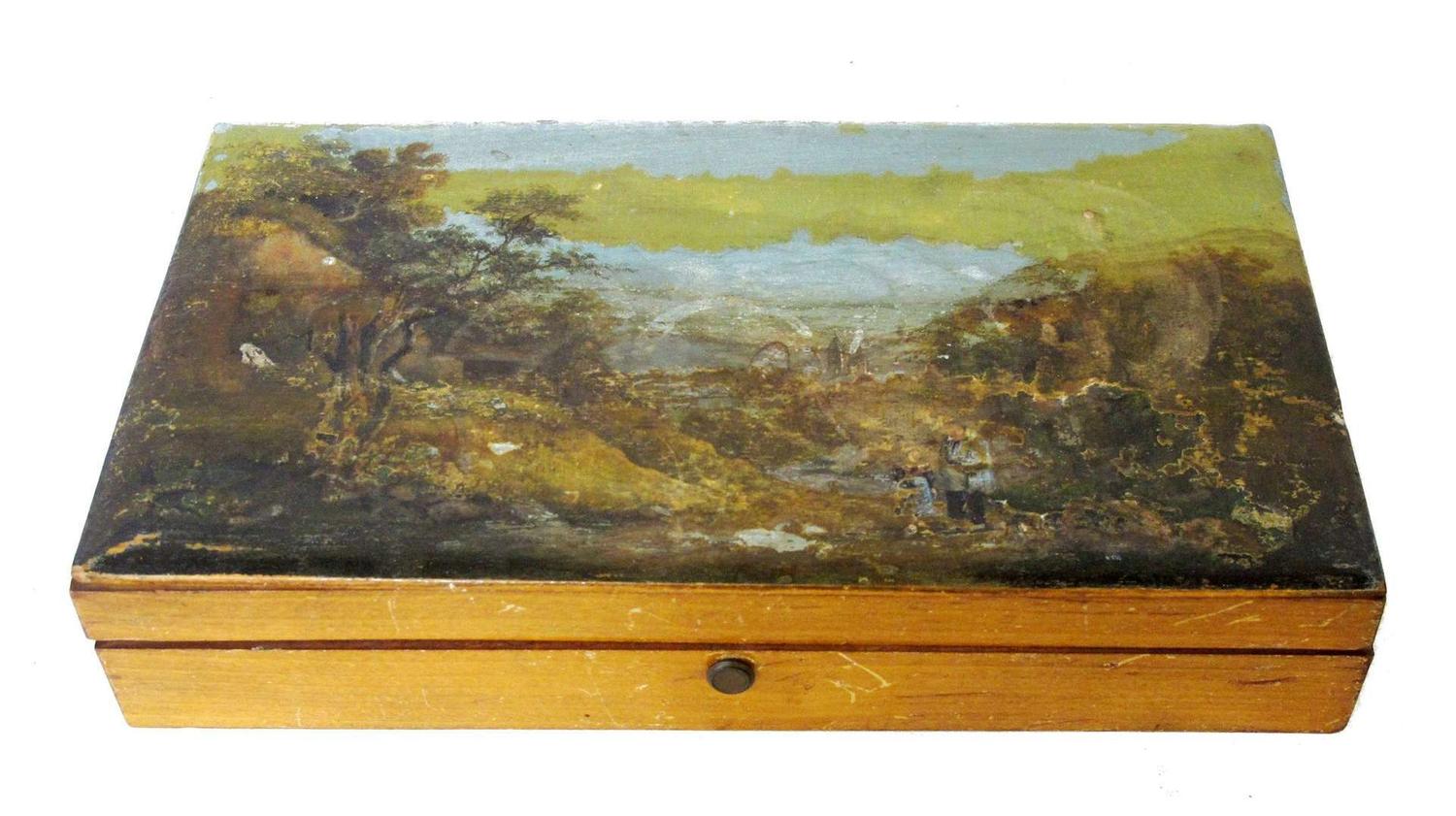 Painted fruitwood box late 19th century