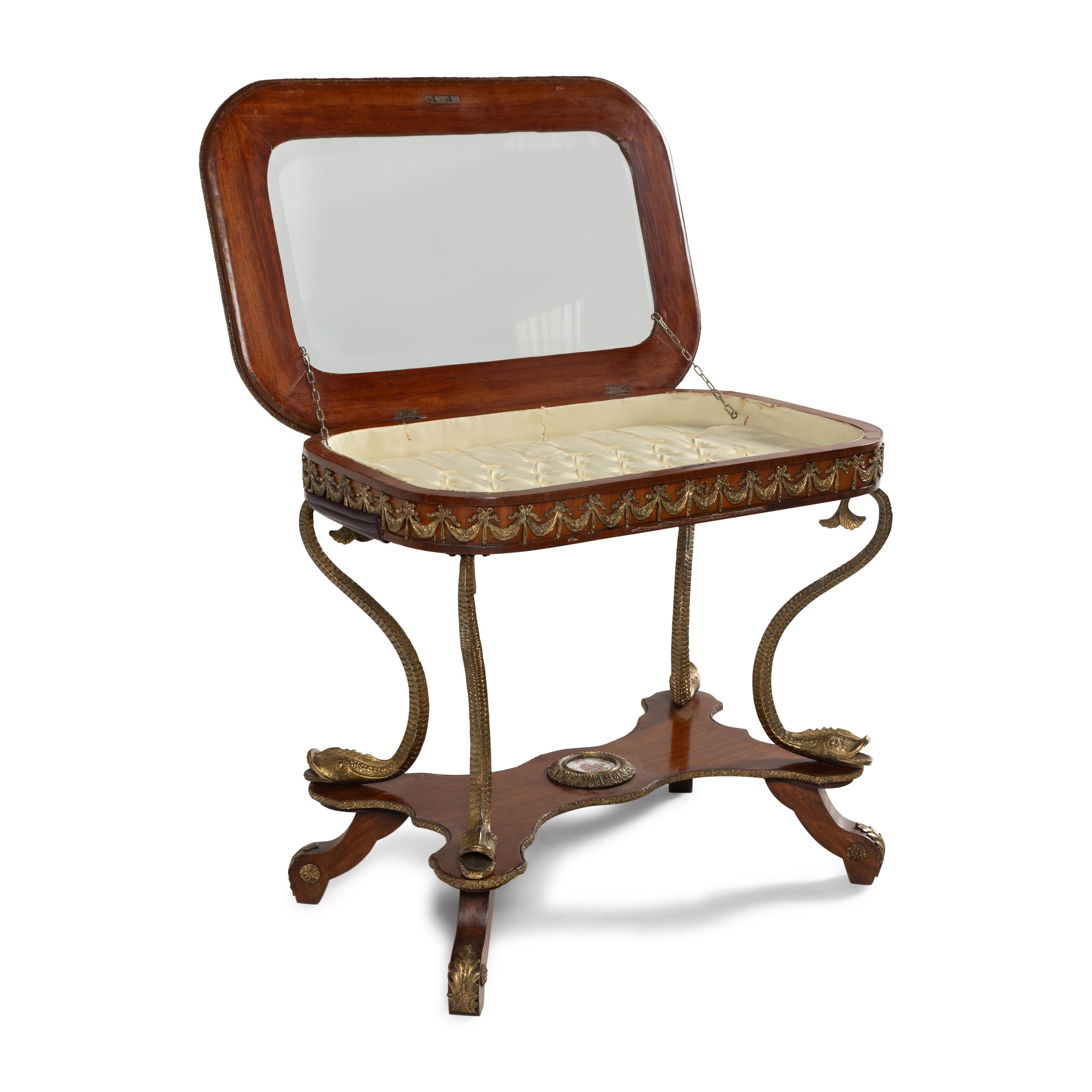 A Neoclassical Style Gilt Metal Mounted Mahogany Vitrine Table
