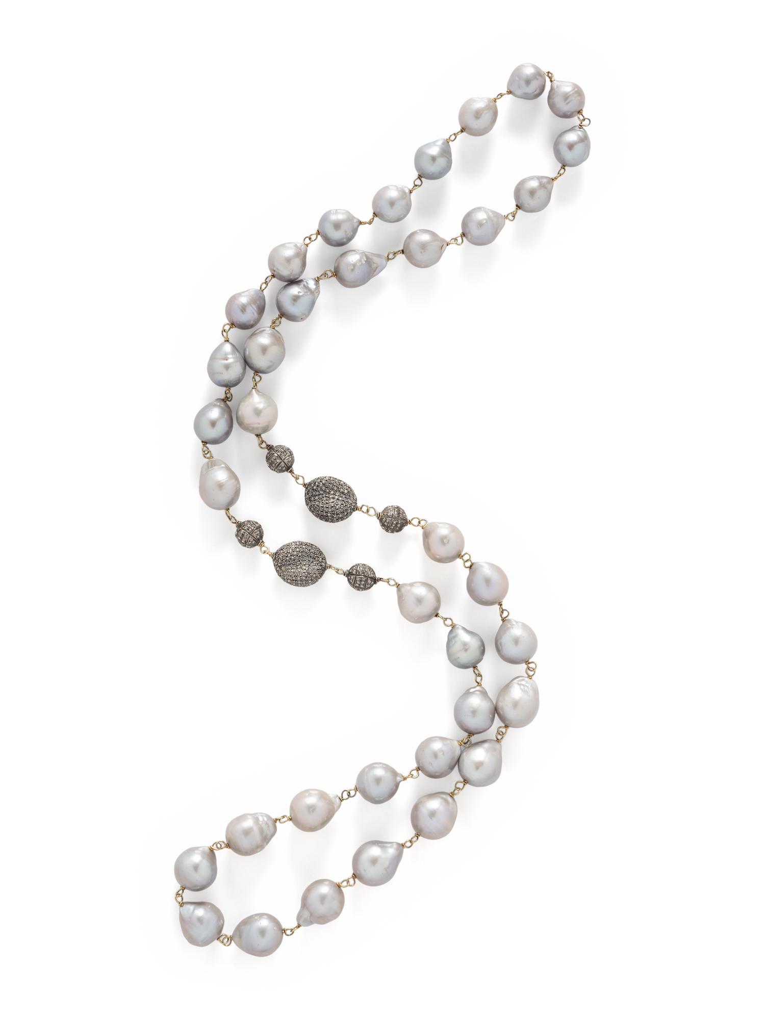 GRAY BAROQUE CULTURED PEARL AND DIAMOND NECKLACE