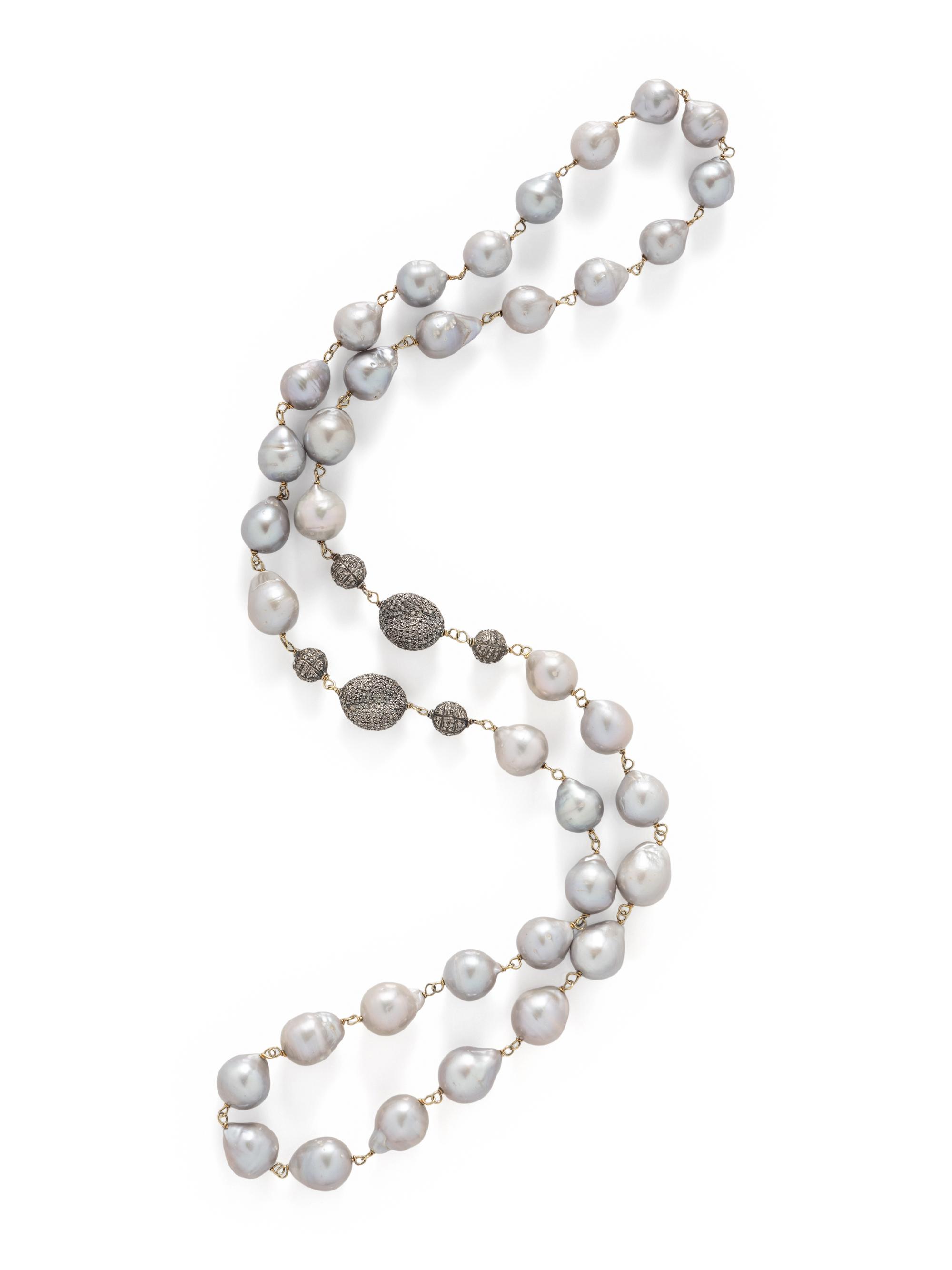 GRAY BAROQUE CULTURED PEARL AND DIAMOND NECKLACE