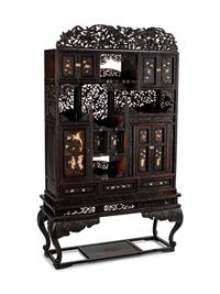 A Japanese Bone-Mounted Pierce-Carved Hardwood Cabinet on Stand — 19TH CENTURY