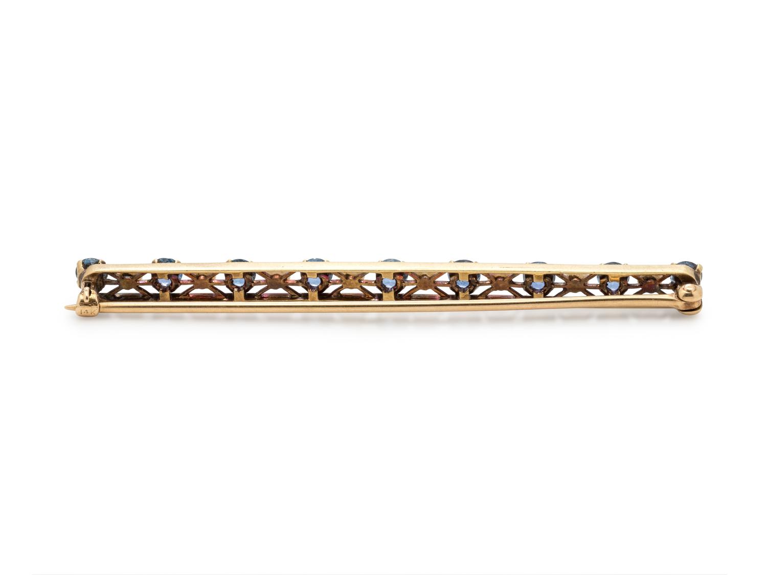 SAPPHIRE AND PEARL BAR BROOCH