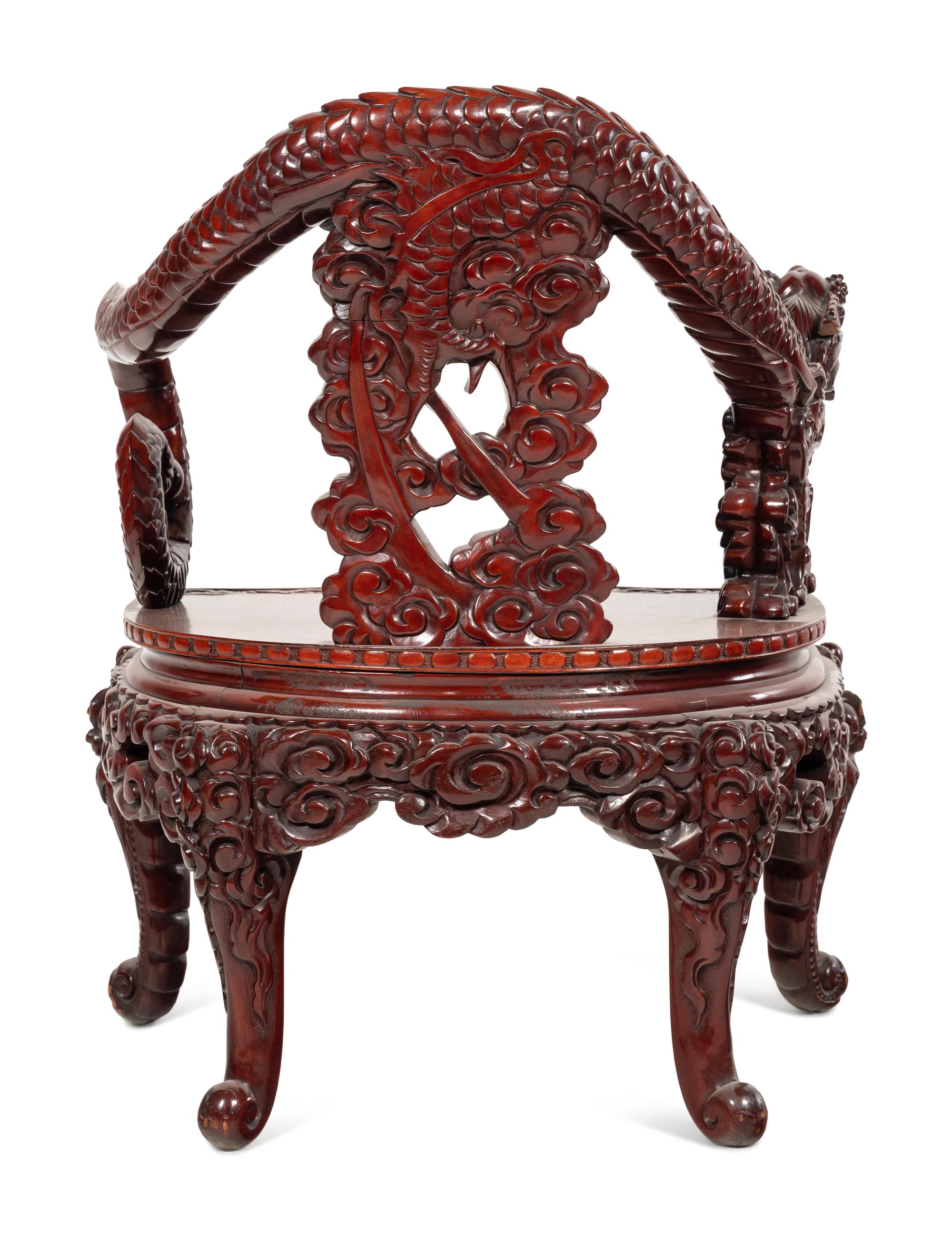Three Japanese Export Rosewood Armchairs
