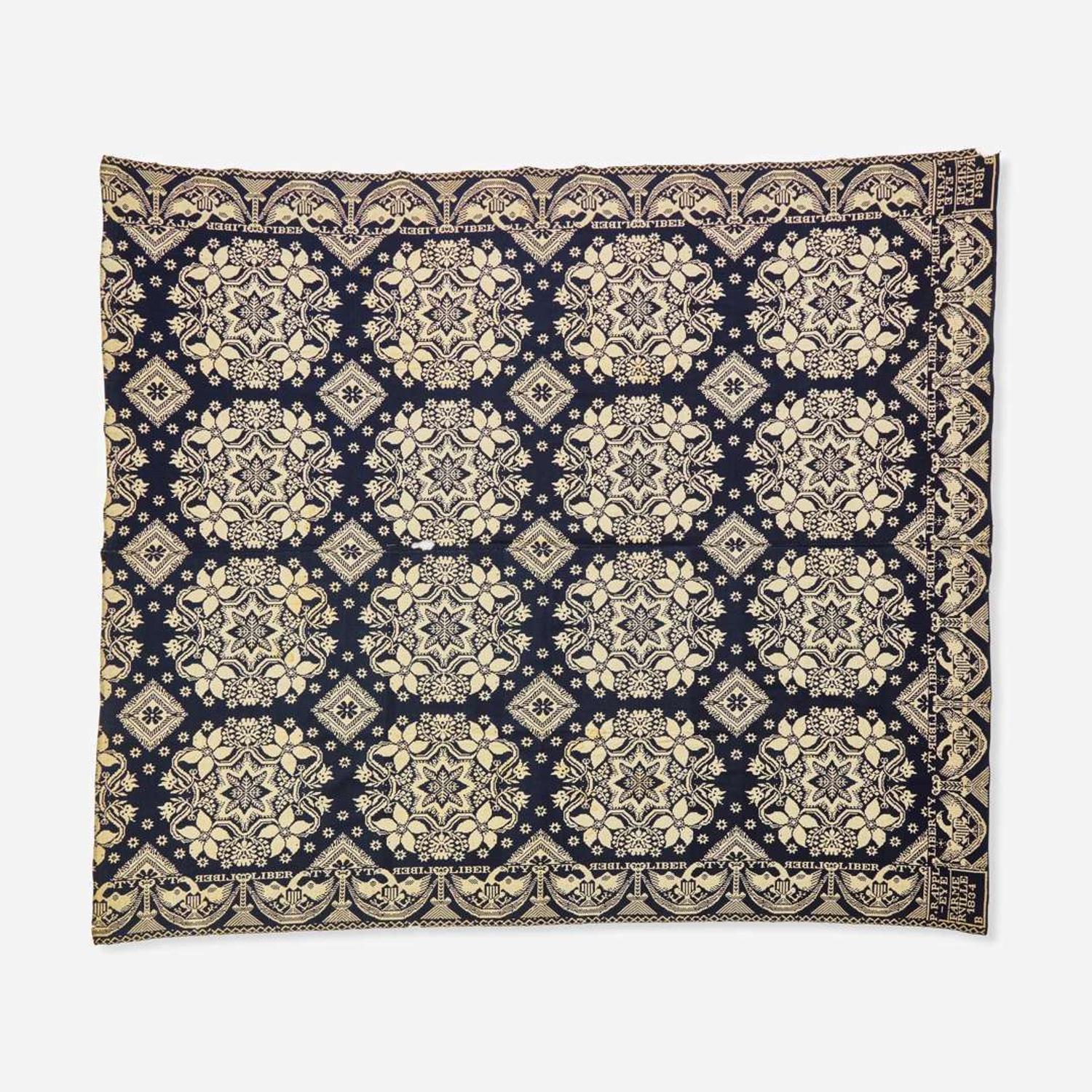 An assorted collection of five woven wool coverlets and one quilt; 19th century