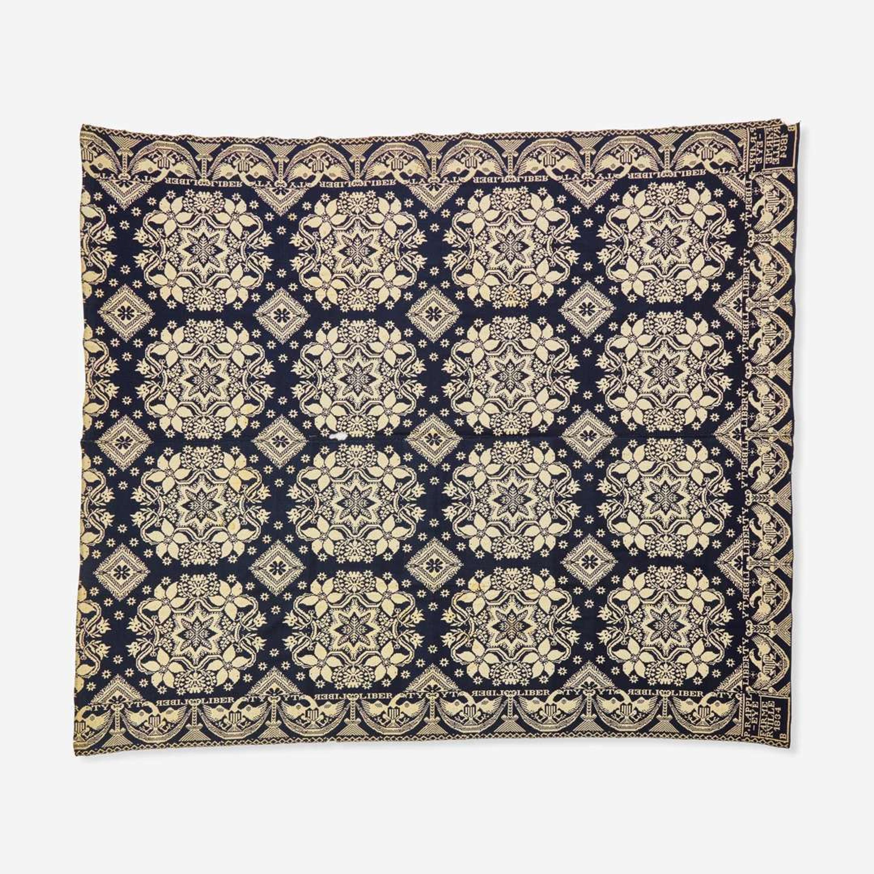 An assorted collection of five woven wool coverlets and one quilt; 19th century