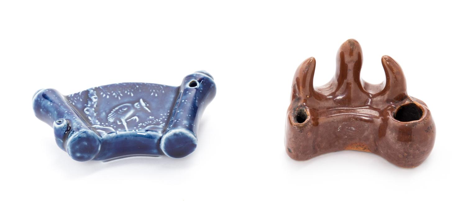 Two Chinese Monochrome Glazed Porcelain Scholar's Objects Length of larger 3 3/4 inches. — 19TH CENTURY