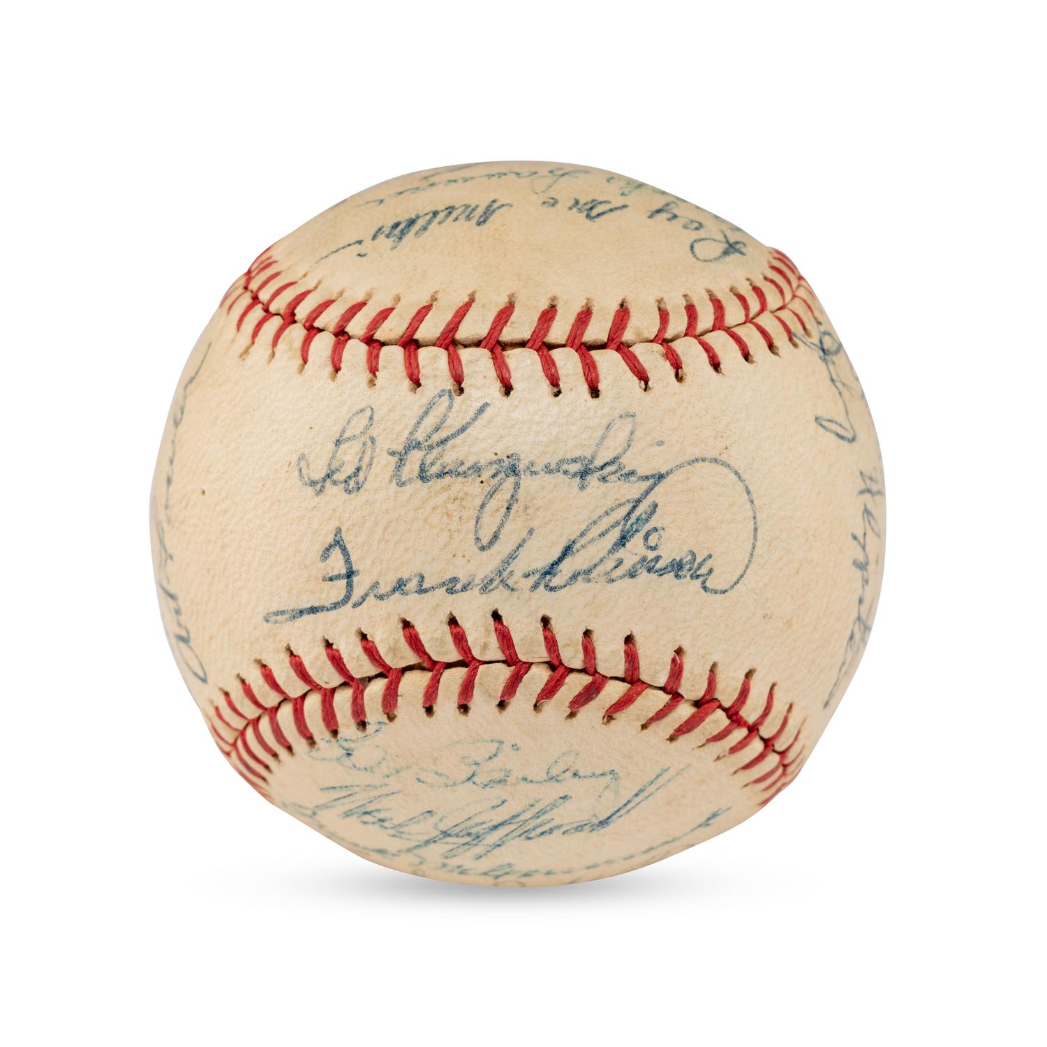A 1957 Cincinnati Reds Team Signed Autograph Baseball Including Early Career Frank Robinson Signature