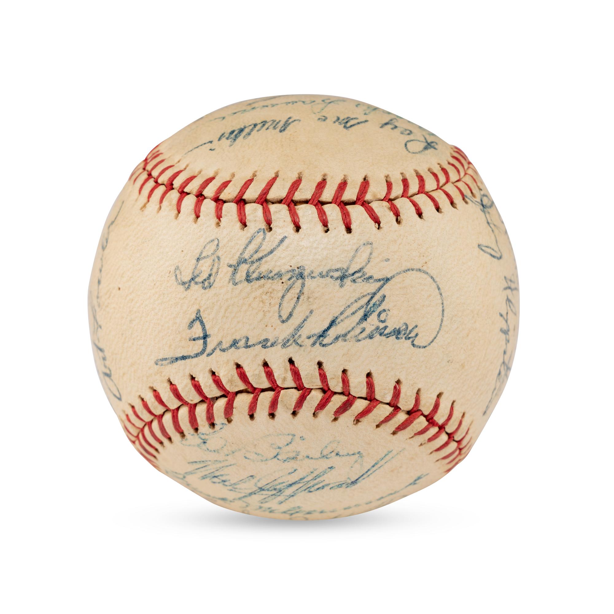 A 1957 Cincinnati Reds Team Signed Autograph Baseball Including Early Career Frank Robinson Signature