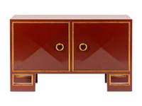A Custom Red Lacquer and Parcel Gilt Saint Regis Cabinet