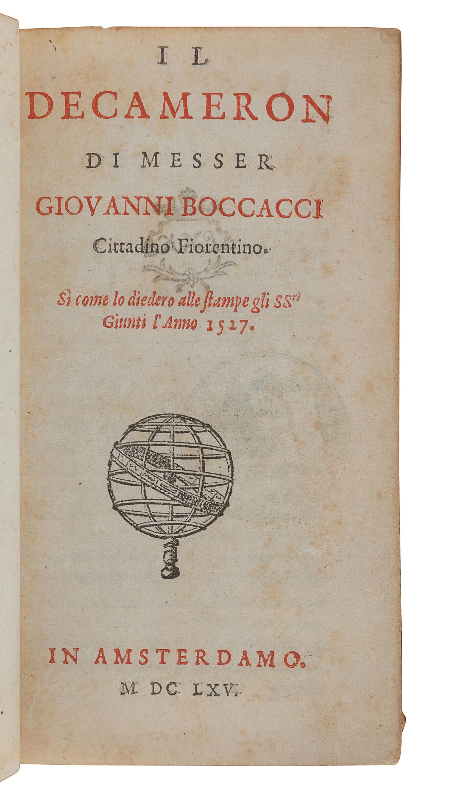 BOCCACCIO, Giovanni (1313-1375). Il Decameron. Amsterdam: [Elzevir], 1665.