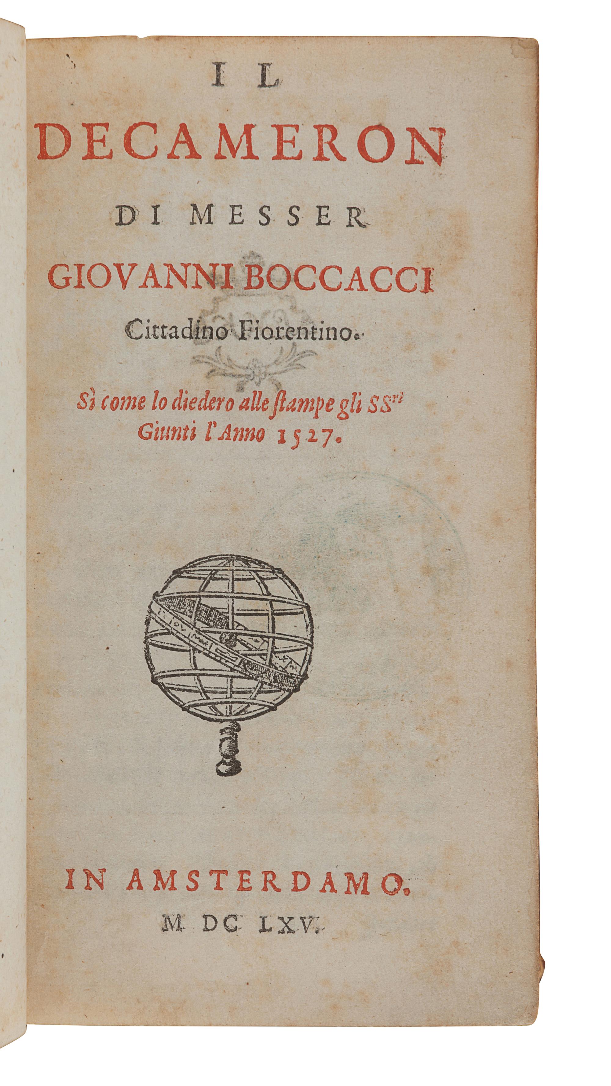 BOCCACCIO, Giovanni (1313-1375). Il Decameron. Amsterdam: [Elzevir], 1665.