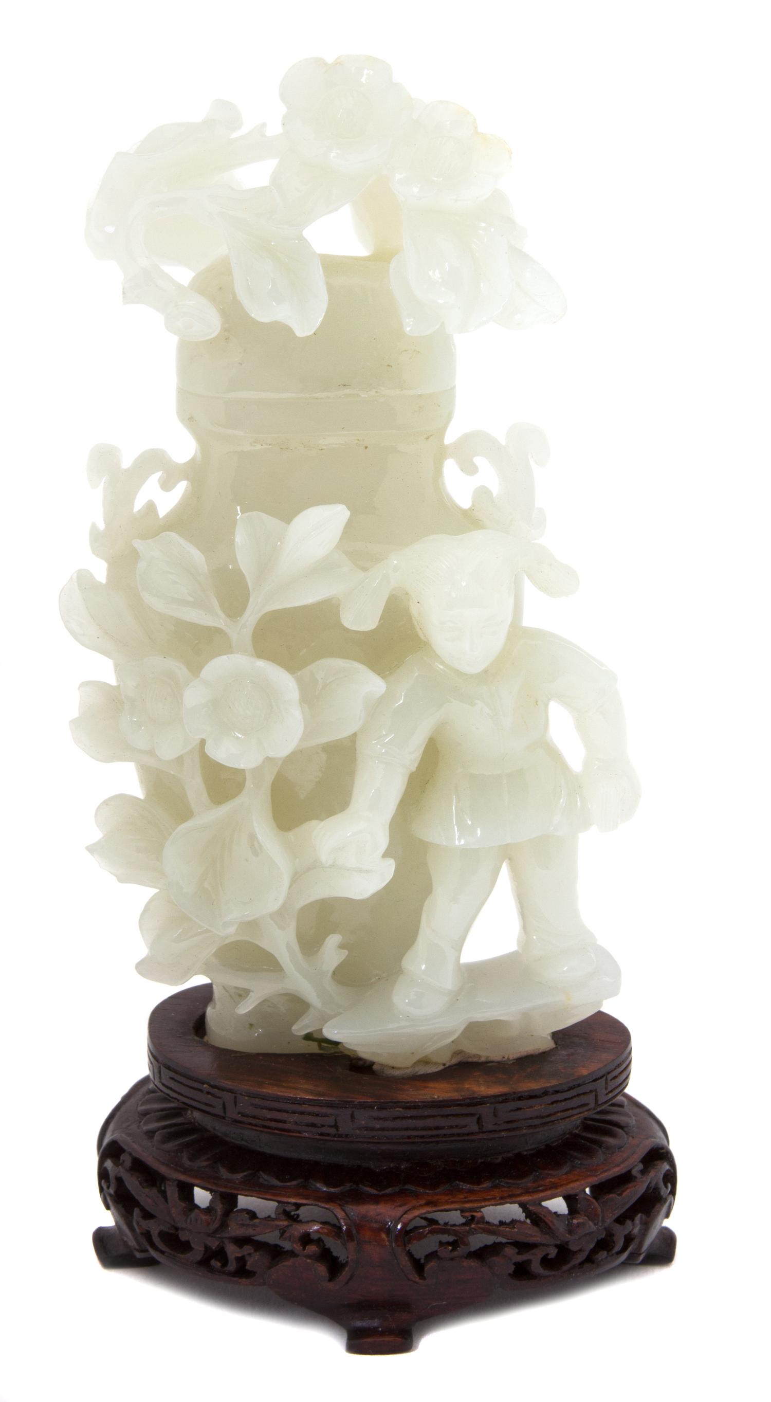 A Carved White Jade Covered Vase — 20TH CENTURY