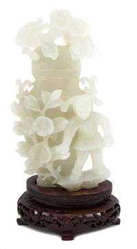 A Carved White Jade Covered Vase — 20TH CENTURY
