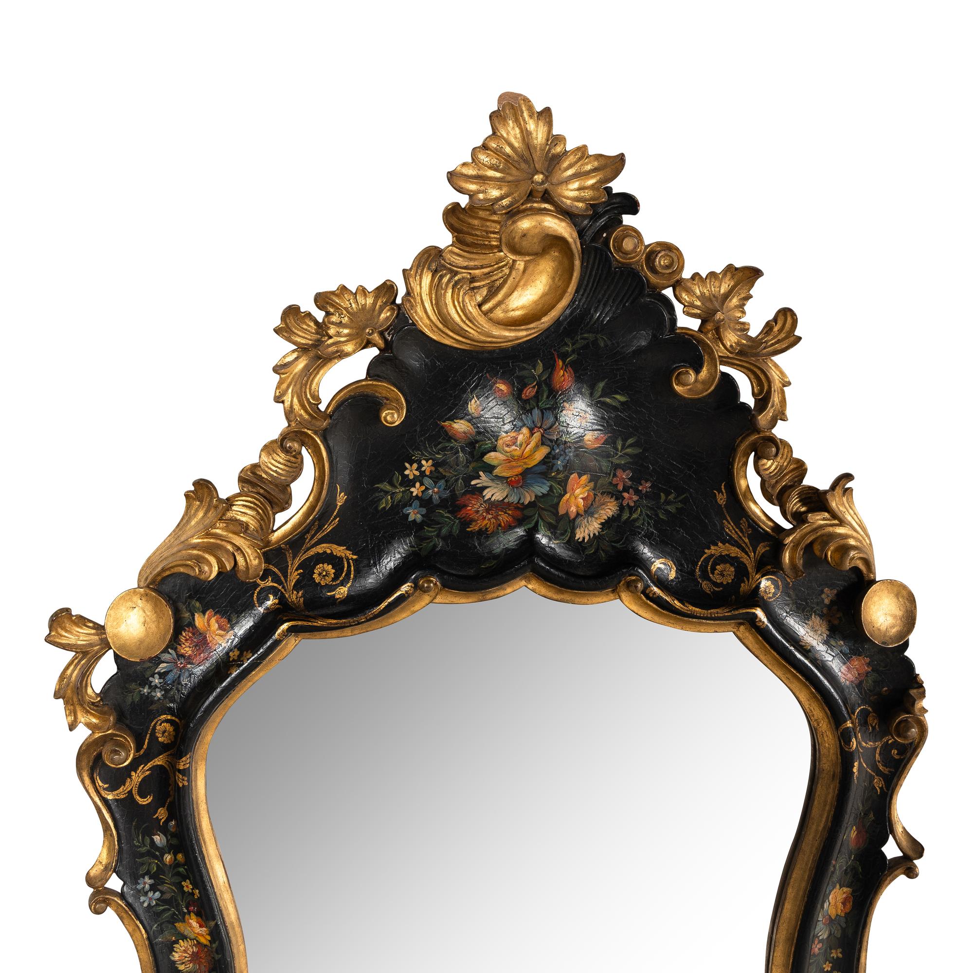 A Venetian Style Gilt and Polychrome Decorated Mirror