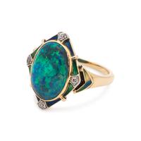 BLACK OPAL, DIAMOND AND ENAMEL RING