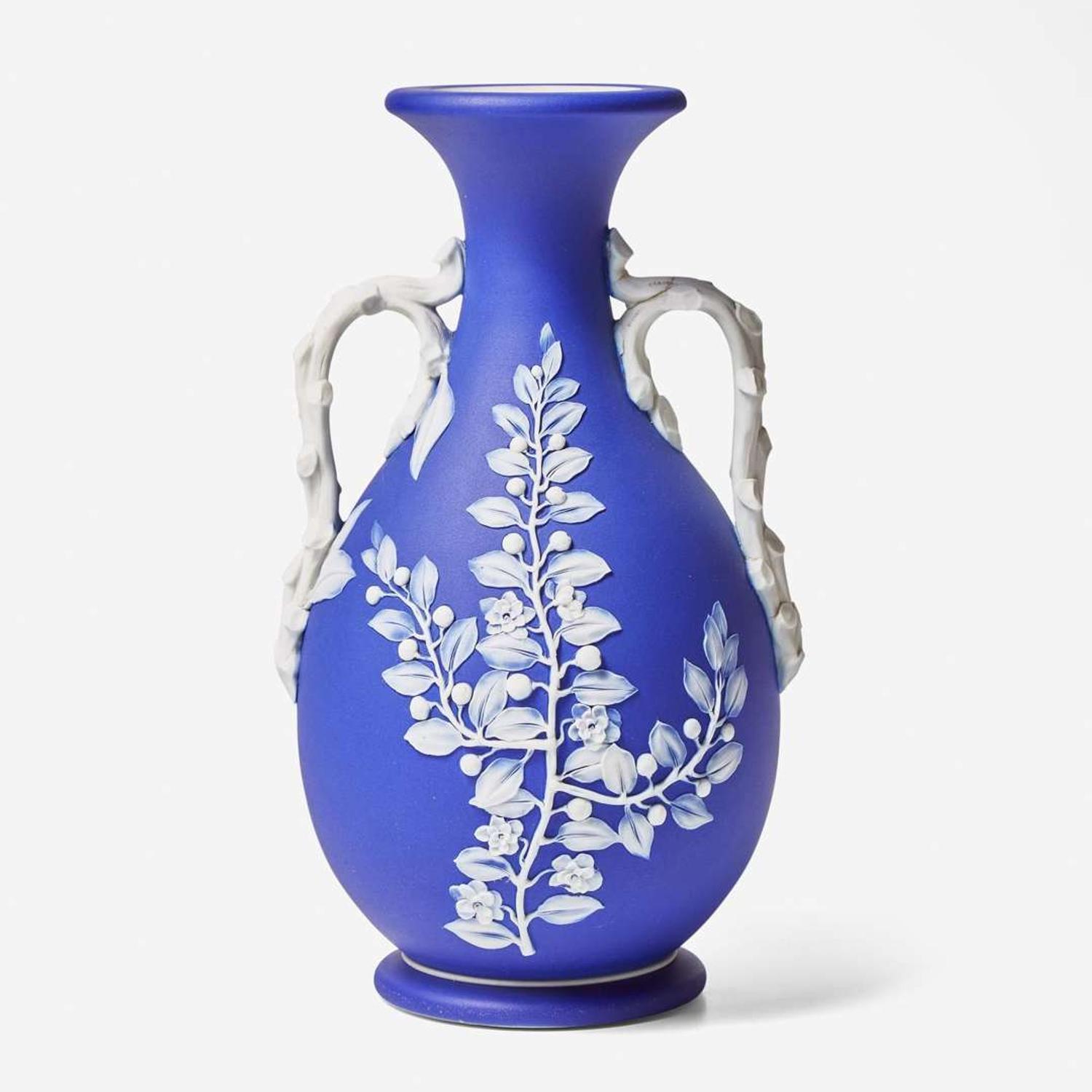 A Wedgwood Blue Dip Jasperware Handled Vase UK, 19th century