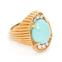 A 14 Karat Yellow Gold, Turquoise and Diamond Ring, 7.70 dwts.