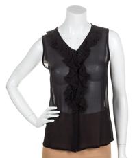 A Pair of Oscar de la Renta Silk Sleeveless Blouses, Size 4 (daffodil) and size 6 (black).