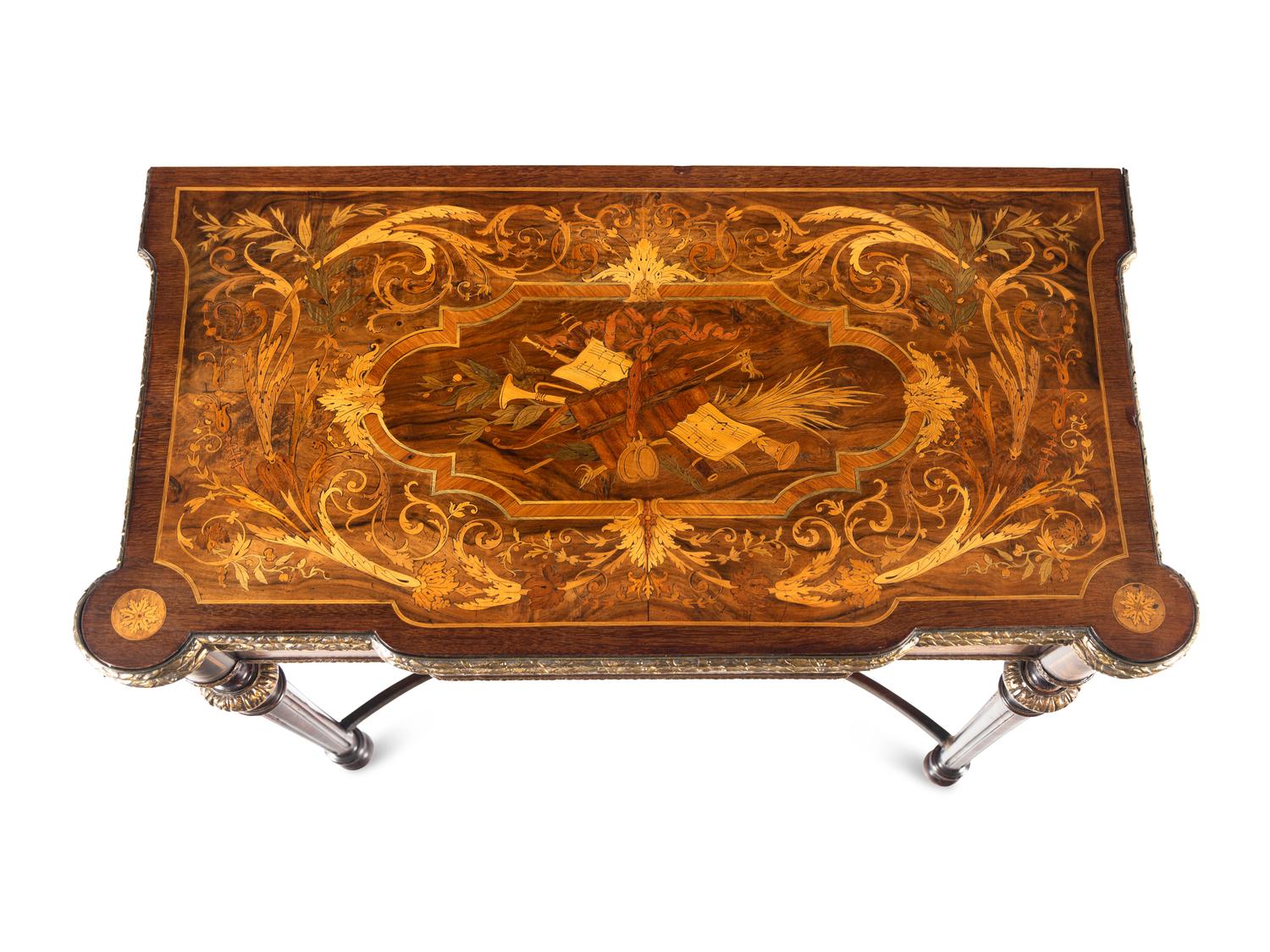 A Napoleon III Style Gilt Bronze Mounted Mahogany and Marquetry Flip-Top Game Table