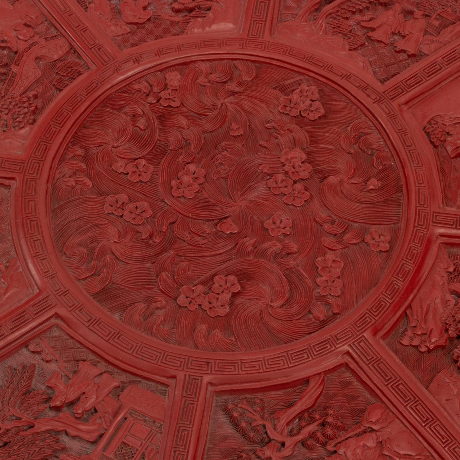A Chinese Carved Red Lacquer Floriform Box
